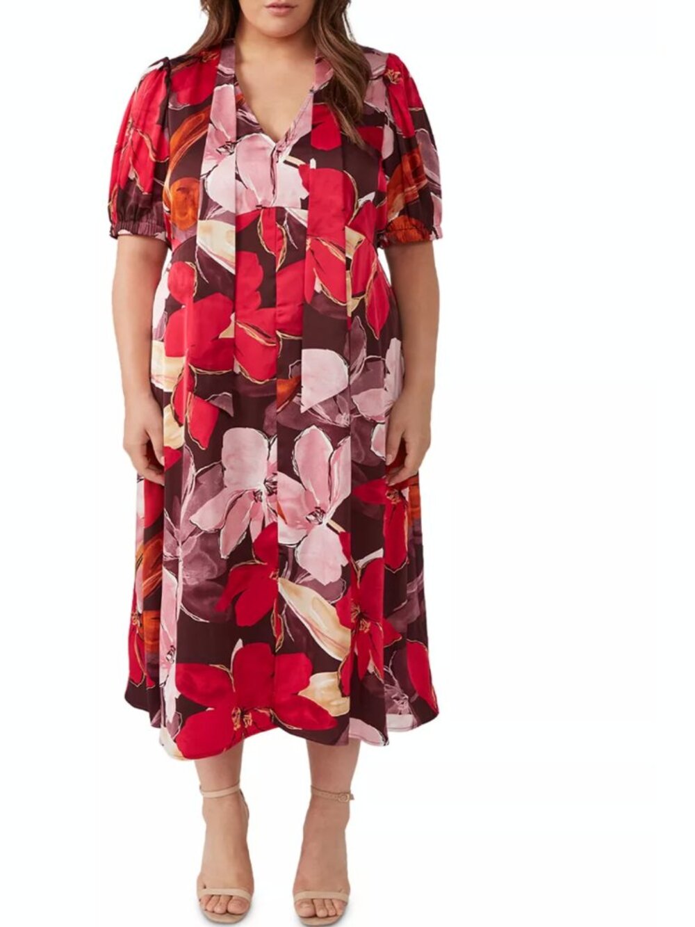 NWT Estelle Scarlett Red Floral Short Sleeve Midi Dress in Women's 2X / 18W